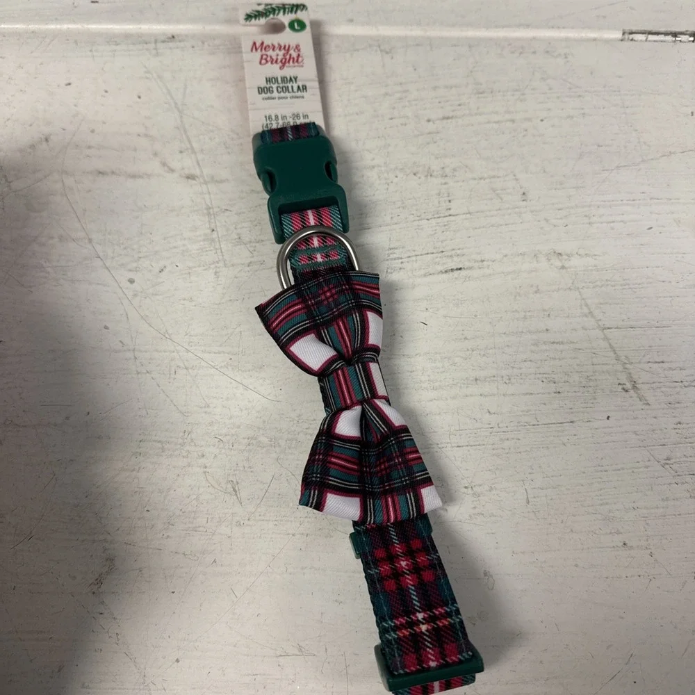 Marry Bright Holiday Dog Collar‎ Red Green White Christmas PLAID Size L 16-26